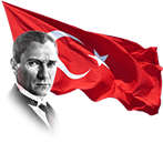 Arka planda kırmızı Türk Bayrağı sağ alt köşesinde Atatürk’ün siyah beyaz resmi